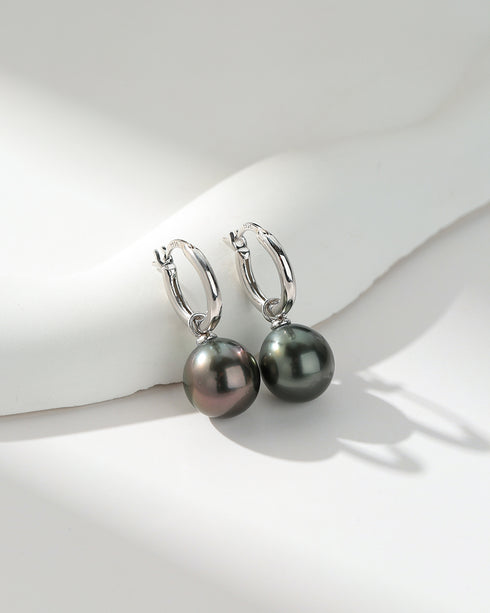 Classic Hoop Tahitian Pearl Earrings - Sterling Silver / Gold Vermeil